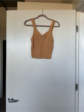 Knitted Crop Tank with Front Ring Detail - orange